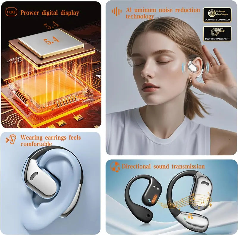 True Wireless Stereo Headphones – Long Battery Life, Open-Back Design, Touch Control, USB-C Charging, Ideal for Gaming & Calls