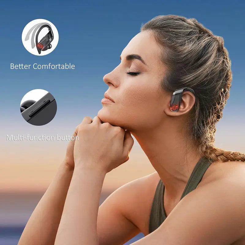Wireless Sport Earbuds with Earhook – 30Hrs Playtime, IPX7 Waterproof, Digital Display, Built-in Mic, Stereo Sound for Workout, Running & Gym