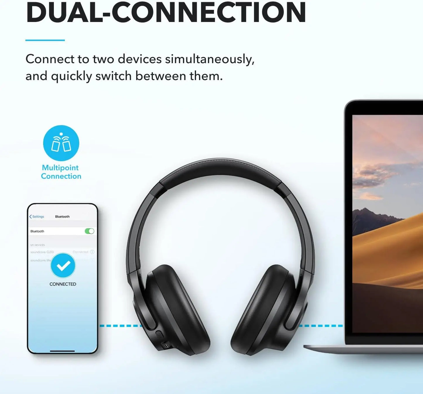 【BLACK FRIDAY】Soundcore by Anker Q20i – Hybrid Active Noise Cancelling Foldable Headphones, 40H ANC Playtime, Hi-Res Audio, Big Bass, App EQ & Transparency Mode