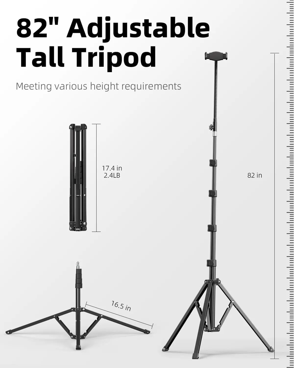 Weilisi 82" Heavy Duty Tablet Tripod Stand – Floor Stand with Remote & Adjustable Gooseneck for Watching/Stream/Recording, Compatible with iPad Pro 12.9"/Kindle/iPhone and All 4.5-13" Tablets & Phones