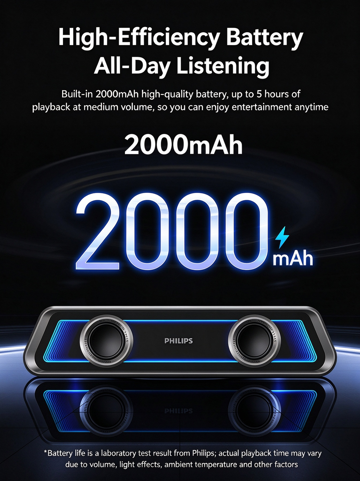 Philips Mirror-Finish Bluetooth Speaker - RGB Lighting, Long Strip Soundbar with Treble & Bass, Home Esports Gaming Speaker, TV Soundbar, Immersive Sound