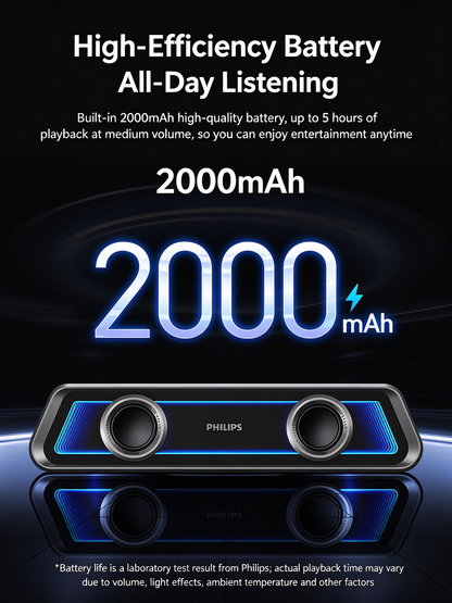 Philips Mirror-Finish Bluetooth Speaker - RGB Lighting, Long Strip Soundbar with Treble & Bass, Home Esports Gaming Speaker, TV Soundbar, Immersive Sound