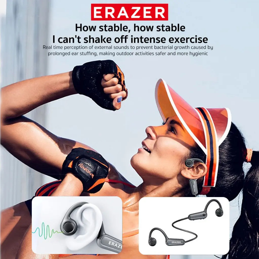 ERAZER XF22 Wireless Bone Conduction Earbuds - Bluetooth 5.4, Touch Control, HiFi Stereo, Water Resistant Sports Earphones