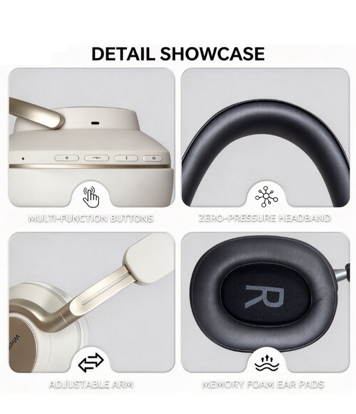 PX71 ANC Over-Ear Bluetooth Headphones - Metallic Finish with Curved Hook Design and Active Noise Cancelling