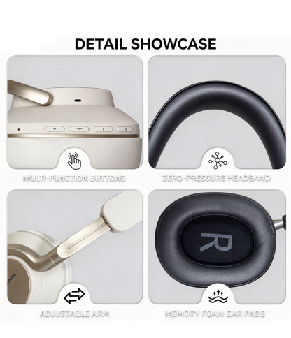 PX71 ANC Over-Ear Bluetooth Headphones - Metallic Finish with Curved Hook Design and Active Noise Cancelling