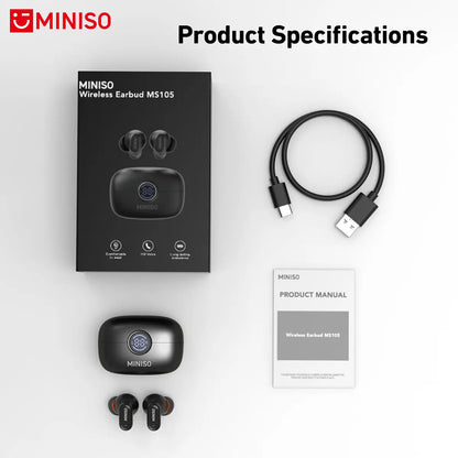 MINISO MS105 Wireless Earbuds – Bluetooth 6.0, In-Ear, Waterproof, Built-in Mic – Ideal for Office, Sports, Study, Calls & Gaming