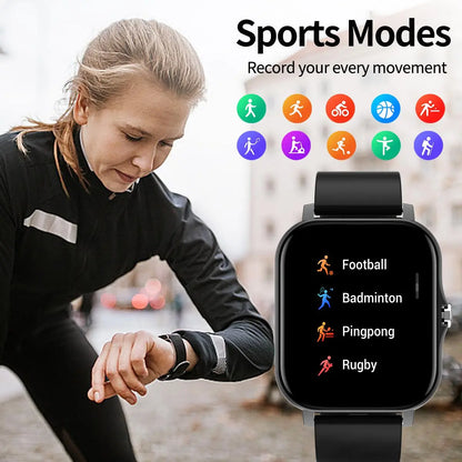 Smartwatch with Full Touch Screen – Multiple Sports Modes, BT Calls, Message Alerts, Music Player – Compatible with iOS & Android – Gift for Men & Women
