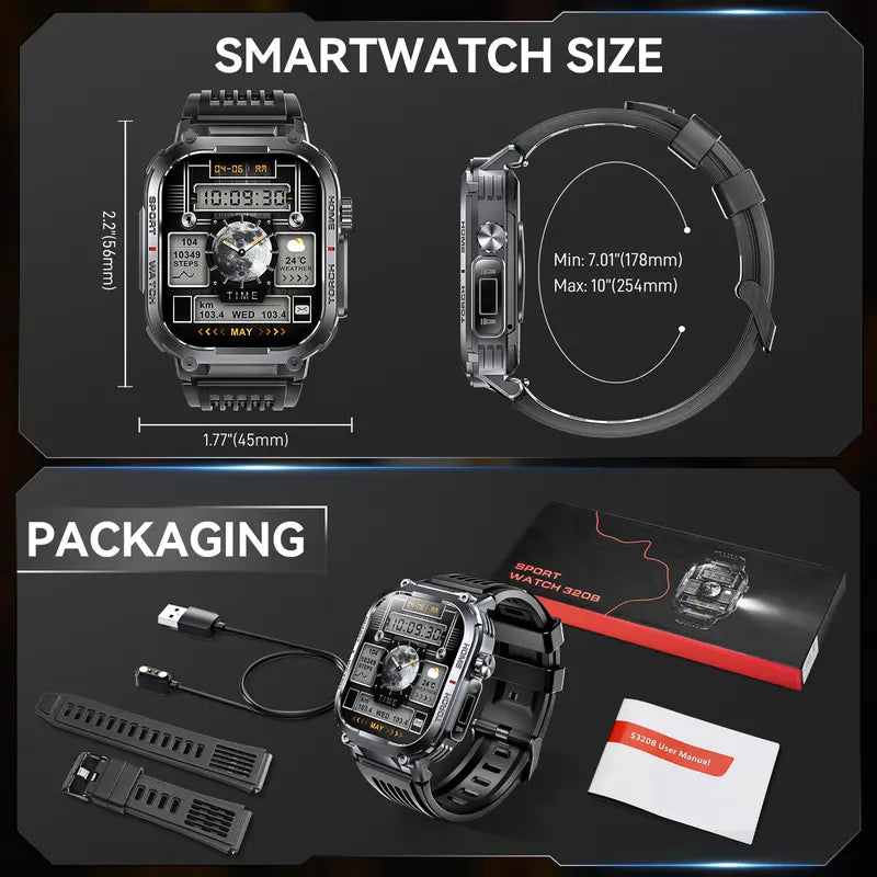 3ATM Waterproof Outdoor Smart Watch for Men – Make/Answer Calls, 100+ Sports Modes, Pedometer, Compass, Multifunctional, Compatible with iPhone & Android – Digital Watch, Gift for Men