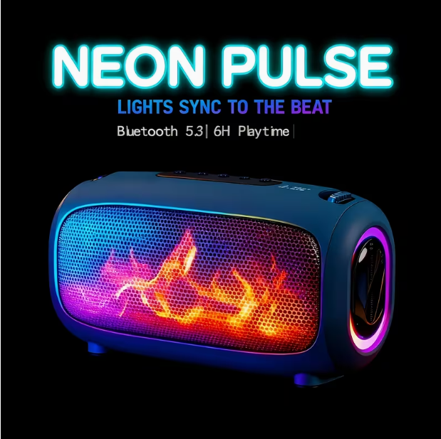 Portable Bluetooth Speaker with Lights – Crystal Clear Sound, All-Day Playtime, AUX/TF-Card Input, Bluetooth 5.3, TWS Pairing, for Outdoor Use