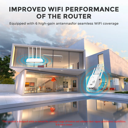WiFi Extender 6-Antenna Strong Signal - 1200Mbps Dual Band 2.4GHz Booster, Wide Coverage Wireless Amplifier for Home Studios and Remote Workspaces