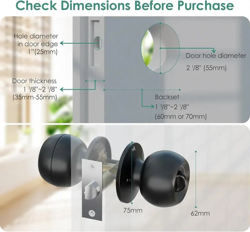 Smart Fingerprint Door Knob with App Control - Biometric Keyless Door Lock with Auto Lock for Bedroom, Home and Office
