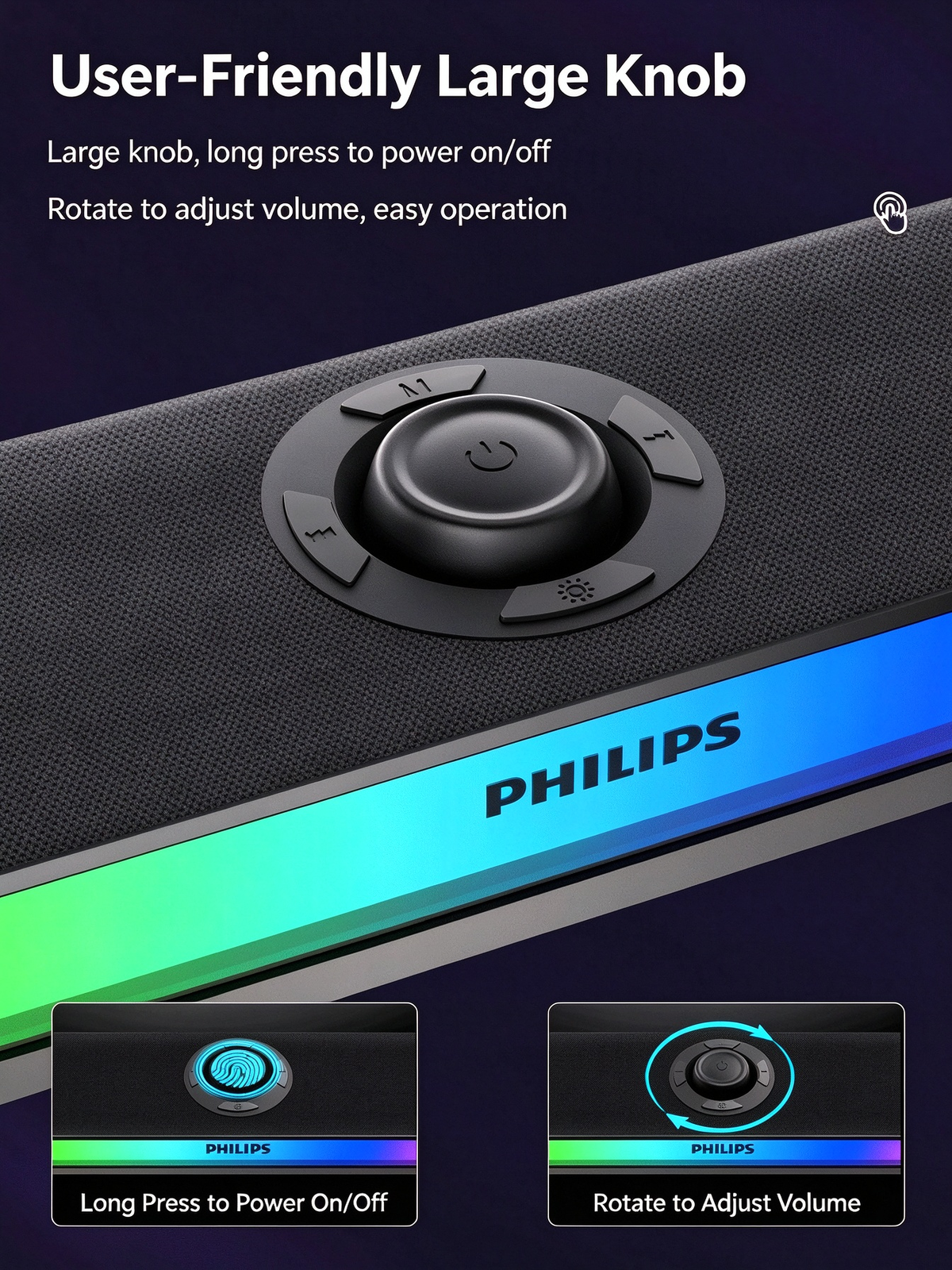Philips Wireless Bluetooth Speaker - Desktop Long Strip Luminous RGB Gaming Esports Low Latency Soundbar for Computer, TV, Phone & Home Use