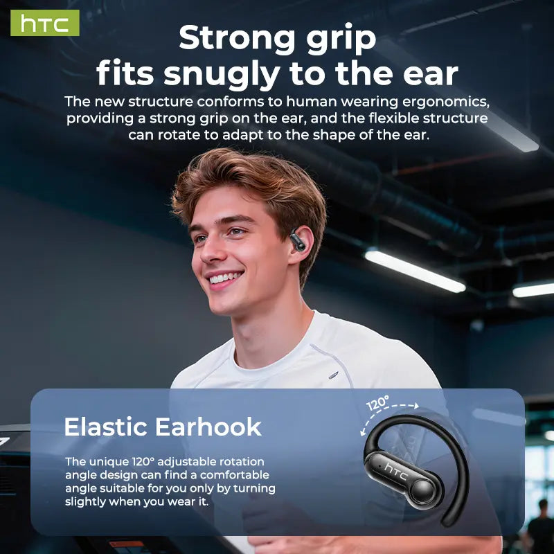 HTC NE80 Bluetooth 6.0 Headphones with LCD Smart Touchscreen - Water Resistant Wireless Earphones, HD Microphone Gaming Earbuds for Travel and Gift