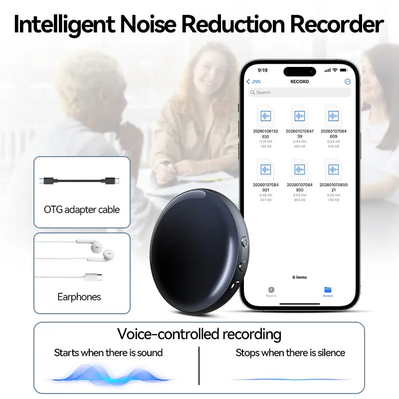 32GB Ultra Magnetic Voice Recorder – One-Touch Recording, 96H Continuous, HD Noise Reduction, Long Battery, with OTG Adapter