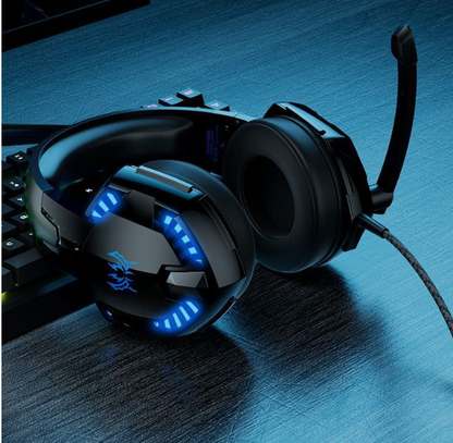 Gaming Headset with Microphone – Bass Stereo Sound, Soft Memory Foam Earcups, LED Lights, Compatible with PC & Laptop Computers, Gaming Accessories