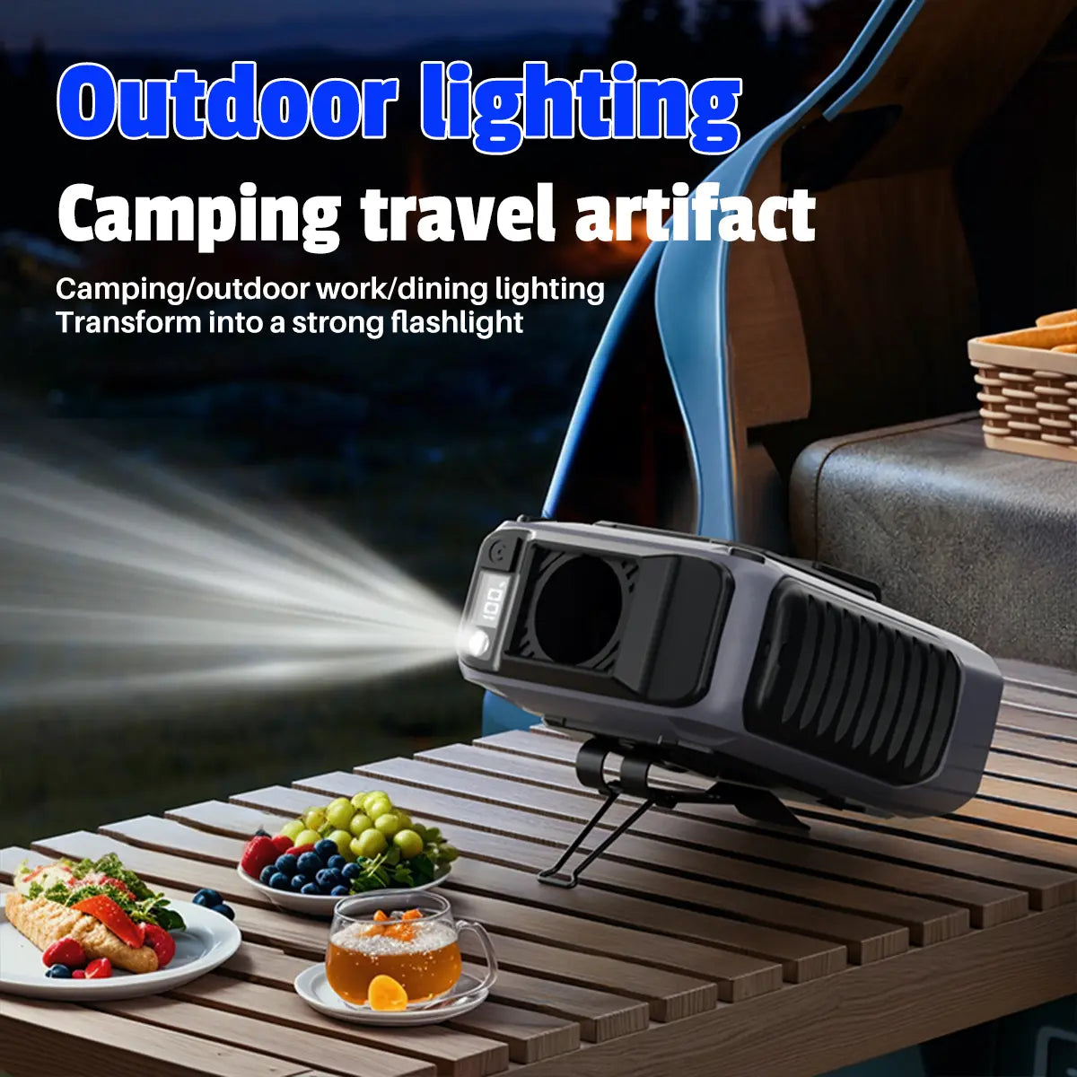 Portable Waist Clip Fan - 4-in-1 Wearable Personal Fan with 5 Speeds up to 15000RPM, USB Rechargeable Hands-Free Design with LED Light for Outdoor Work, Camping and Travel