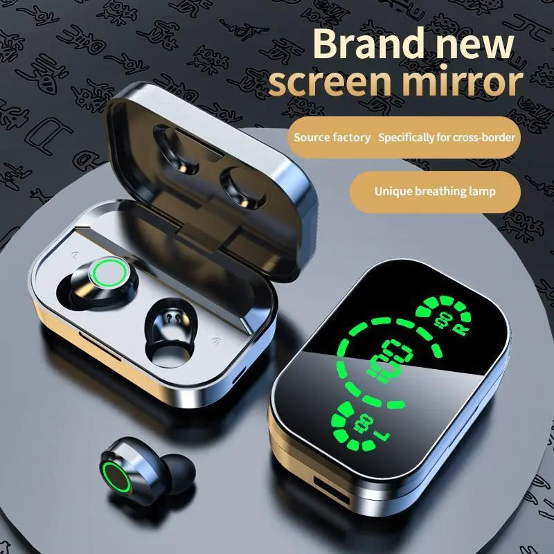 HD Mirror Display YD03 Bluetooth Headphones – Large-Capacity In-Ear Wireless Earbuds with LED Touch Screen, Perfect Gift for Friends