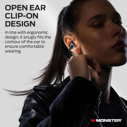 Monster Open Ear AC600 Headphones - Bluetooth 5.4 Clip-On Wireless Earbuds with HiFi Stereo, ENC Calls, 21H Playtime and IPX6 Water Resistant for Workouts