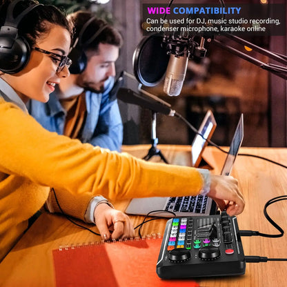 F998 Live Sound Card Audio Mixer – Podcast Interface with DJ Effects, Voice Changer & Sound Effects for Karaoke, Live Streaming, Gaming PC
