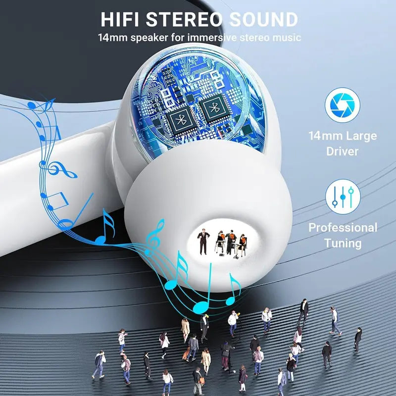 Bluetooth 5.3 Earphones 3D Stereo Wireless EarBuds with USB-C Fast Charging Case for Office, Sports, Study and Audio Calls, Long battery life, HiFi Music, Portable Wireless Audio Headphones