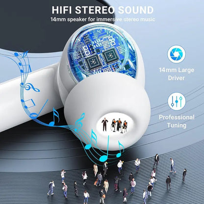 Bluetooth 5.3 Earphones 3D Stereo Wireless EarBuds with USB-C Fast Charging Case for Office, Sports, Study and Audio Calls, Long battery life, HiFi Music, Portable Wireless Audio Headphones