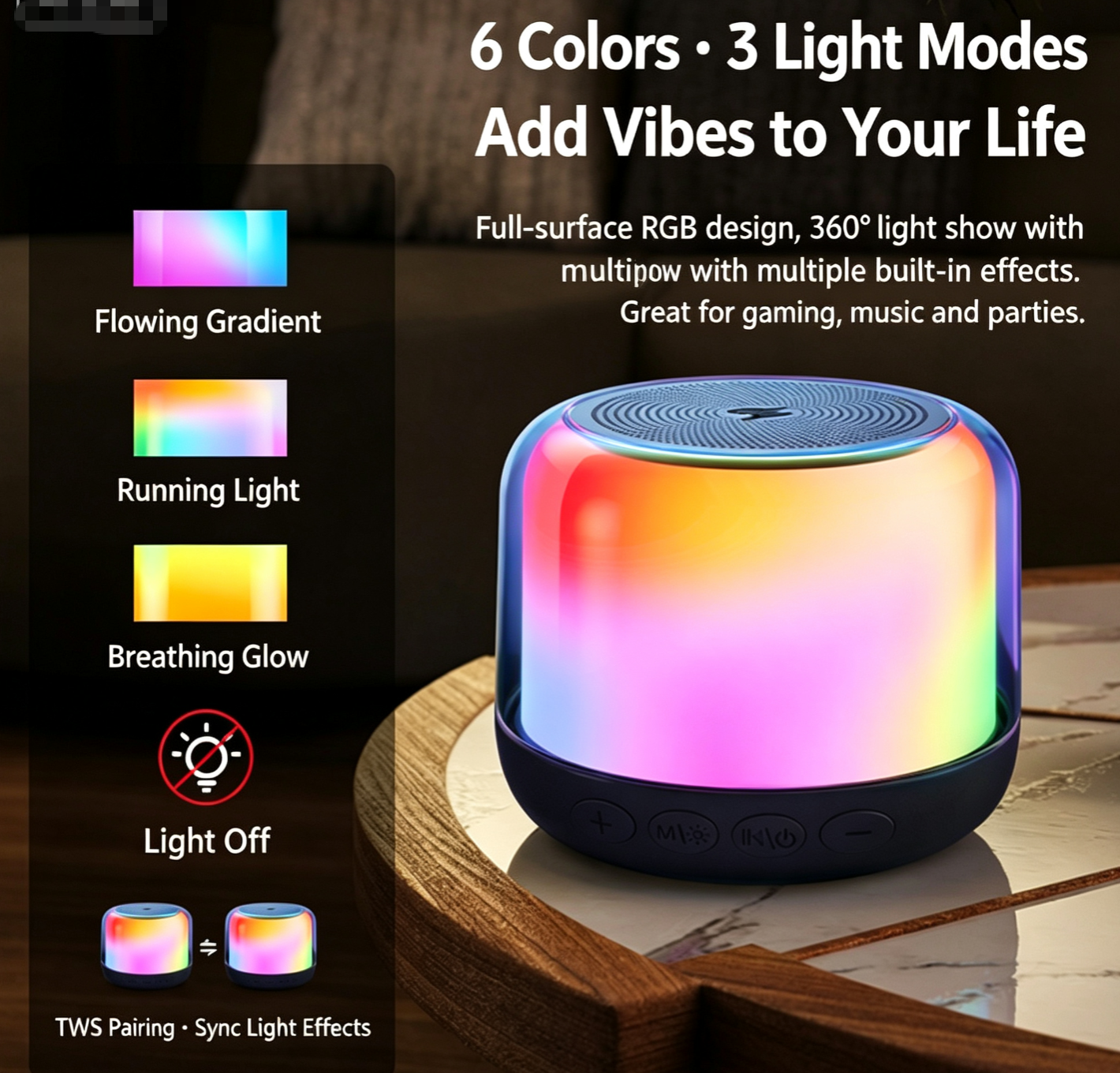 HP S02 Mini Bluetooth Speaker, Bedside Pillow Speaker, Transparent Glazed Subwoofer, TF Card Supported, Portable Outdoor Audio Player with RGB Light Effects, Cash On Delivery, Free Shipping