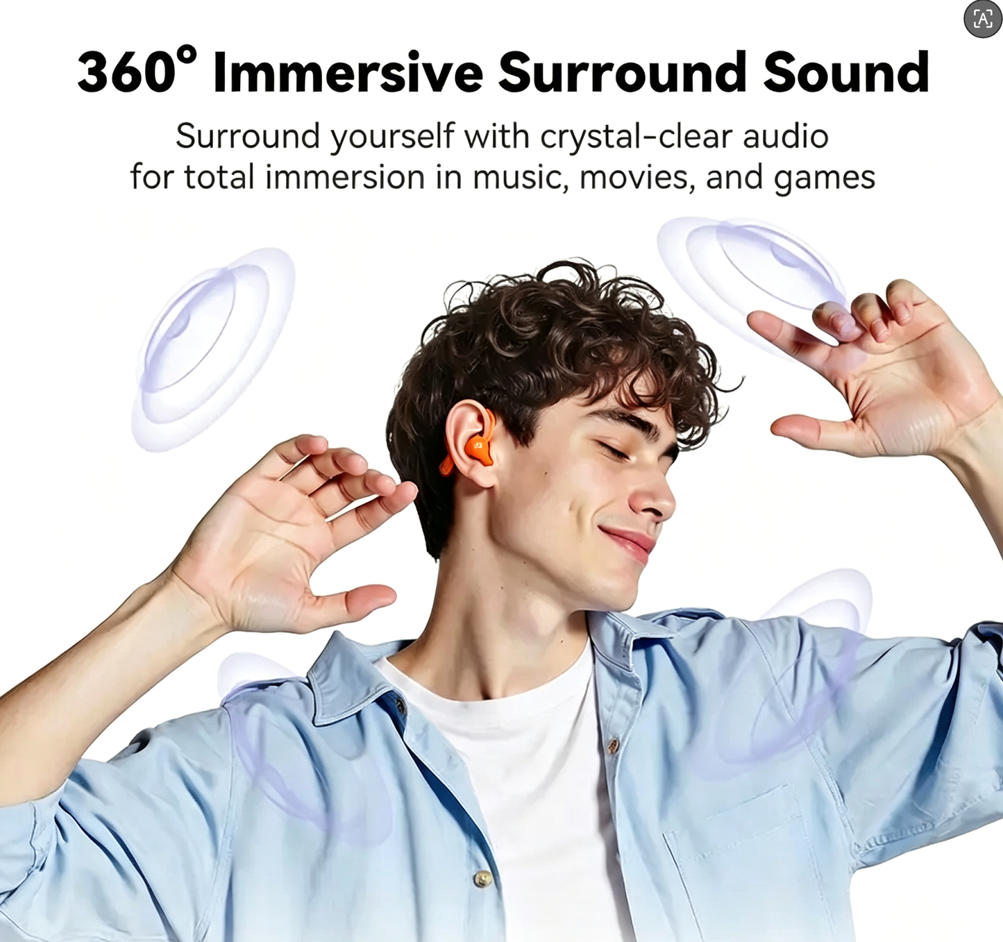 【Orange】HTC NE76 Bluetooth 6.0 Wireless Sleep Headphones. Features Bass & Noise Reduction. Invisible Flat Earbud Design improves sleep quality, zero pressure on ears while side sleeping. Ideal for travelers, side sleepers, and people with insomnia.