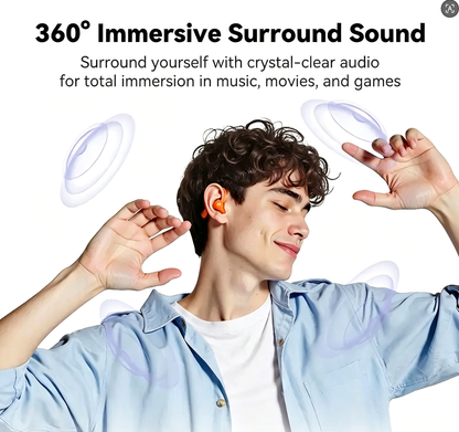 【Orange】HTC NE76 Bluetooth 6.0 Wireless Sleep Headphones. Features Bass & Noise Reduction. Invisible Flat Earbud Design improves sleep quality, zero pressure on ears while side sleeping. Ideal for travelers, side sleepers, and people with insomnia.