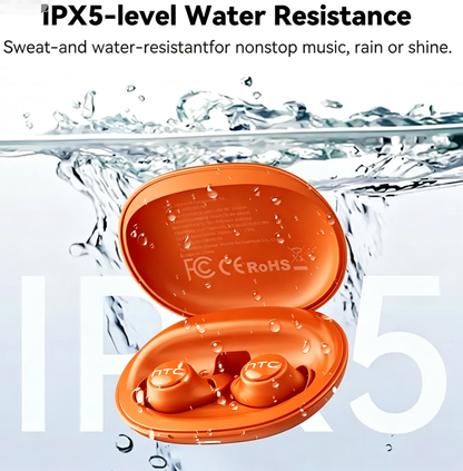 【Orange】HTC NE76 Bluetooth 6.0 Wireless Sleep Headphones. Features Bass & Noise Reduction. Invisible Flat Earbud Design improves sleep quality, zero pressure on ears while side sleeping. Ideal for travelers, side sleepers, and people with insomnia.