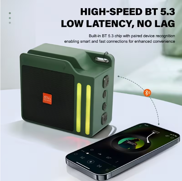 Small Bluetooth Speaker & Phone Holder – USB/TF Card Slot, FM Radio, Powerful Sound with Deep Bass, Compatible with Smartphones, Tablets & Laptops
