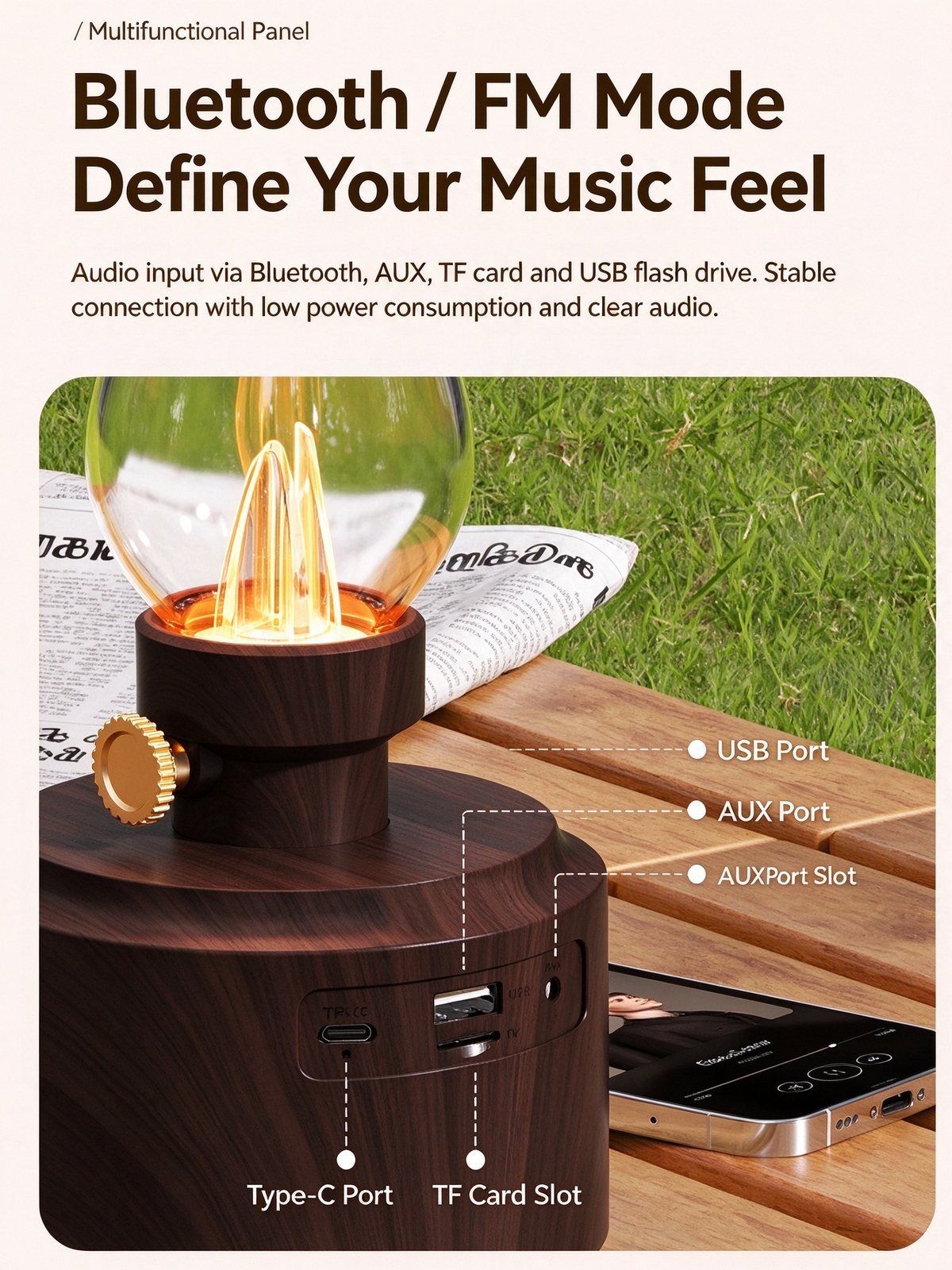 Kerosene Lantern Bluetooth Speaker - Retro Desktop Bluetooth Hi-Fi Audio, Portable Outdoor Camping Speaker with Lighting & Ambient Lamp