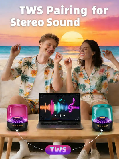Aurestudia Sixth Generation Bluetooth Stereo Speaker with LED Light - Premium Bass, TWS Dual Technology for Mobile Phones and Home Theater Audio
