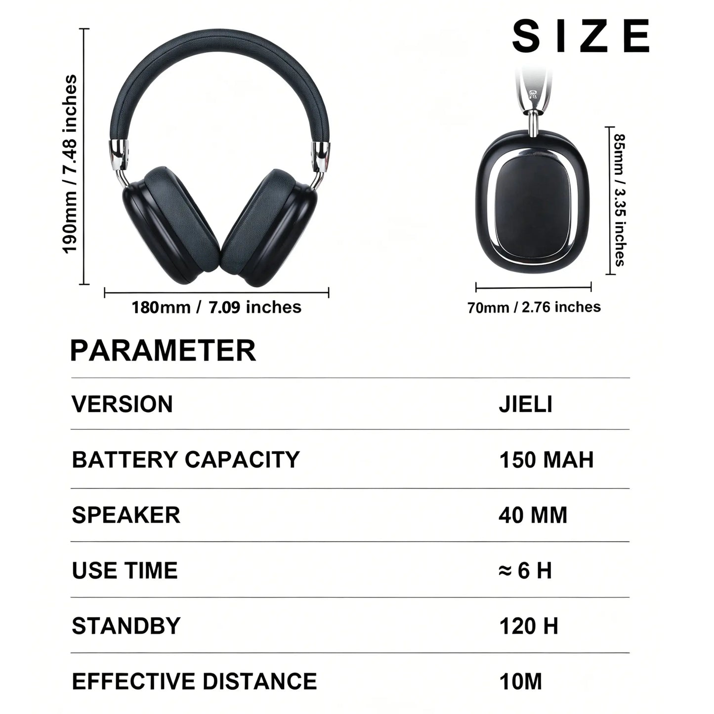 Black Over-Ear Wireless Bluetooth Headset - Portable Foldable Headset with Soft Ear Cushions, Wireless Noise Cancelling, Cable-Wired Foldable Headphones, Suitable for Travel, Laptops, Mobile Phones, Tech Gadgets, Teen Gift