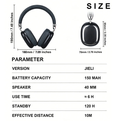 Black Over-Ear Wireless Bluetooth Headset - Portable Foldable Headset with Soft Ear Cushions, Wireless Noise Cancelling, Cable-Wired Foldable Headphones, Suitable for Travel, Laptops, Mobile Phones, Tech Gadgets, Teen Gift