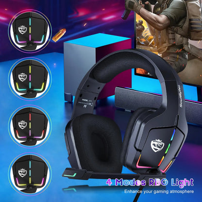 Comfortable Wired Gaming Headset – Noise Canceling Mic, RGB Light, Compatible with Xbox/PS4/PS5/PC/Switch – Multiplatform Gaming Headphones