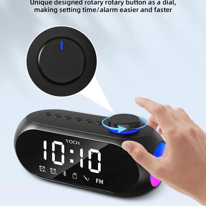 Bluetooth Speaker with Dual Alarm Clock – FM Radio, TF Card Slot, AUX Input, LED Mood Light – Digital Bedside Clock for Bedroom, Home, Travel