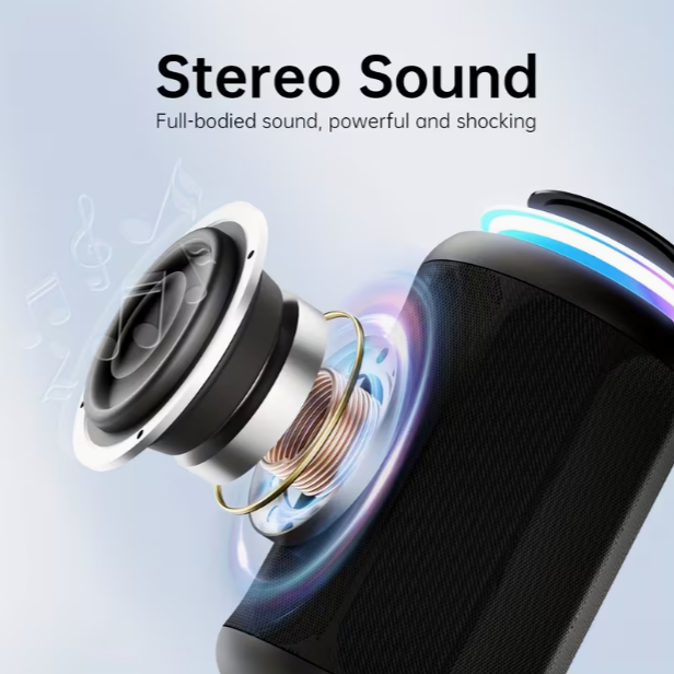 Portable Speaker with Crystal Clear HD Sound & RGBW Dynamic Light Show – IPX5, All-Day Playtime, TWS Pairing, Subwoofer & Stereo Sound, USB-C Charging, for Smartphone/Tablet, Home/Office/Party