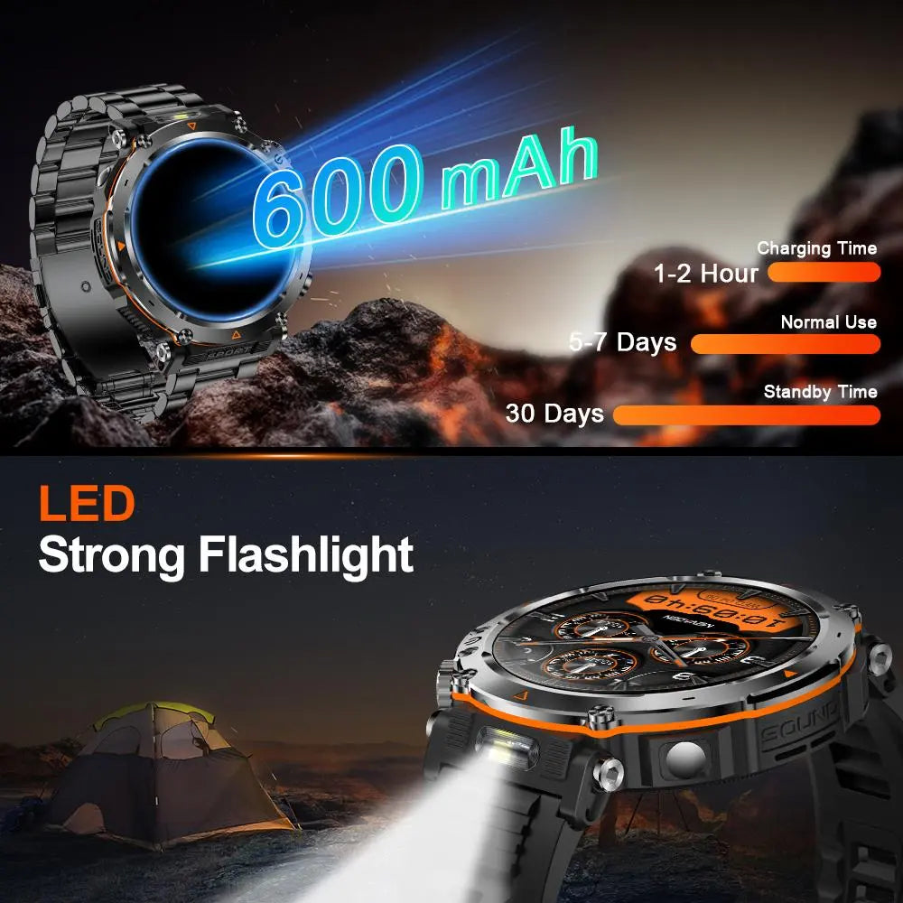 1.7" Large Screen Smartwatch – Answer/Dial Calls, 100+ Sports Modes, 600mAh Battery, Compass, Waterproof – Men's Gift Fitness Tracker