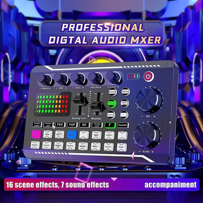 F998 Live Sound Card Audio Mixer – Podcast Interface with DJ Effects, Voice Changer & Sound Effects for Karaoke, Live Streaming, Gaming PC