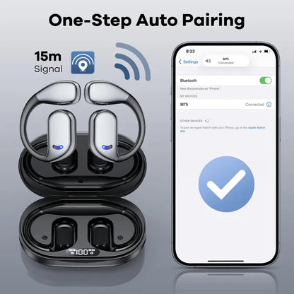 True Wireless Stereo Headphones – Long Battery Life, Open-Back Design, Touch Control, USB-C Charging, Ideal for Gaming & Calls