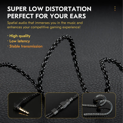 CCZ DC03 Wired Gaming Earbud Headset - 3.5 mm Jack Audio IEM Earphones, 1DD HiFi, Detachable Cable, Deep Bass, Noise Isolating, Mic, Black, Tablet Compatible, Manufacturer Warranty, Not Water Resistant