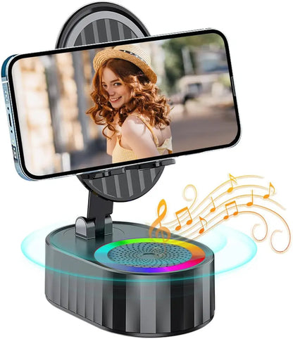 AKLLCCR Wireless Induction Audio Bluetooth Speaker 5in1 Cellphone Holder USB Emergency Rechargeable (5000mAh) Portable Power Mobile Tablet Stand with Colorful Ambient Light Gifts for Friend, Family