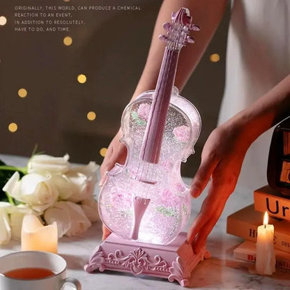 Violin Crystal Lamp Music Box Speaker, Mother's Day Gift, Day Gift, Christmas Gift, Home, Living Room, Table Mount, Mono Audio Output, Rose, Decor