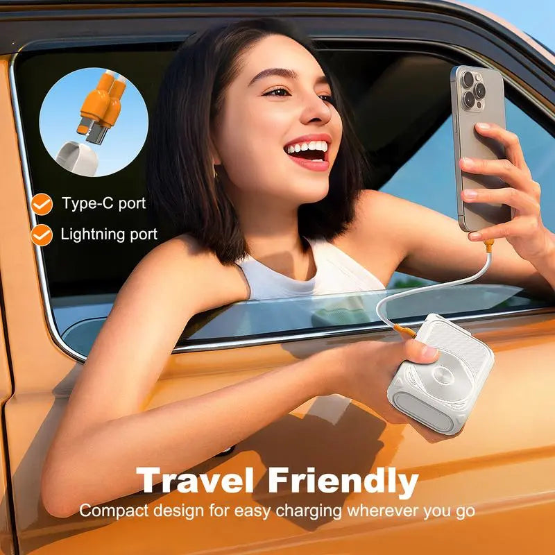 Portable Charger, Magnetic Power Bank, Small Wireless PowerBank, Battery Pack 20000mAh Travel Essentials Fast Charging With Built in Cable, Foldable Wall Plug for iPhone,Samsung,Andriod