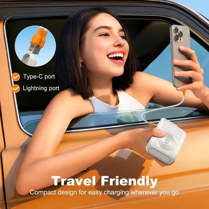 Portable Charger, Magnetic Power Bank, Small Wireless PowerBank, Battery Pack 20000mAh Travel Essentials Fast Charging With Built in Cable, Foldable Wall Plug for iPhone,Samsung,Andriod