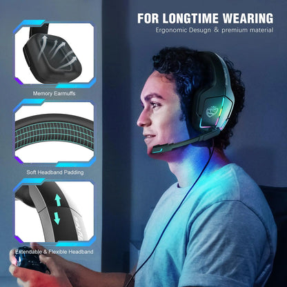 Comfortable Wired Gaming Headset – Noise Canceling Mic, RGB Light, Compatible with Xbox/PS4/PS5/PC/Switch – Multiplatform Gaming Headphones