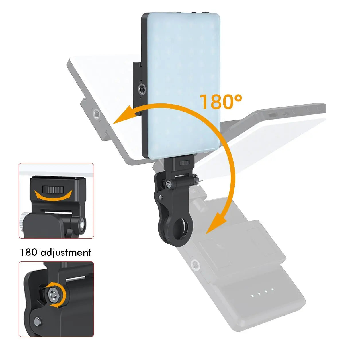 Portable Selfie Light – LED Bi-Color Fill Light, USB Rechargeable Clip-on Phone Light, 2000mAh for Selfie & Video