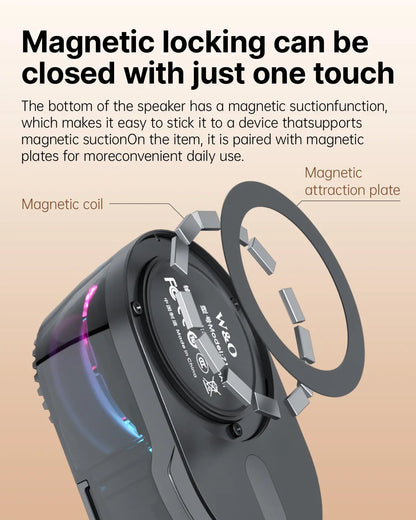 3-in-1 Portable Magnetic Bluetooth Speaker Headphones Phone Holder – Dual Separate Bluetooth 5.4, 600mAh Battery, Twin Wireless Speakers + Headphones for iPhone/Android, Travel Office Multi-Device