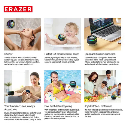 ERAZER XM102 – IPX6 Waterproof Shower Bluetooth Speaker with Suction Cup, Portable Wireless Speaker for Home/Party/Outdoor/Beach