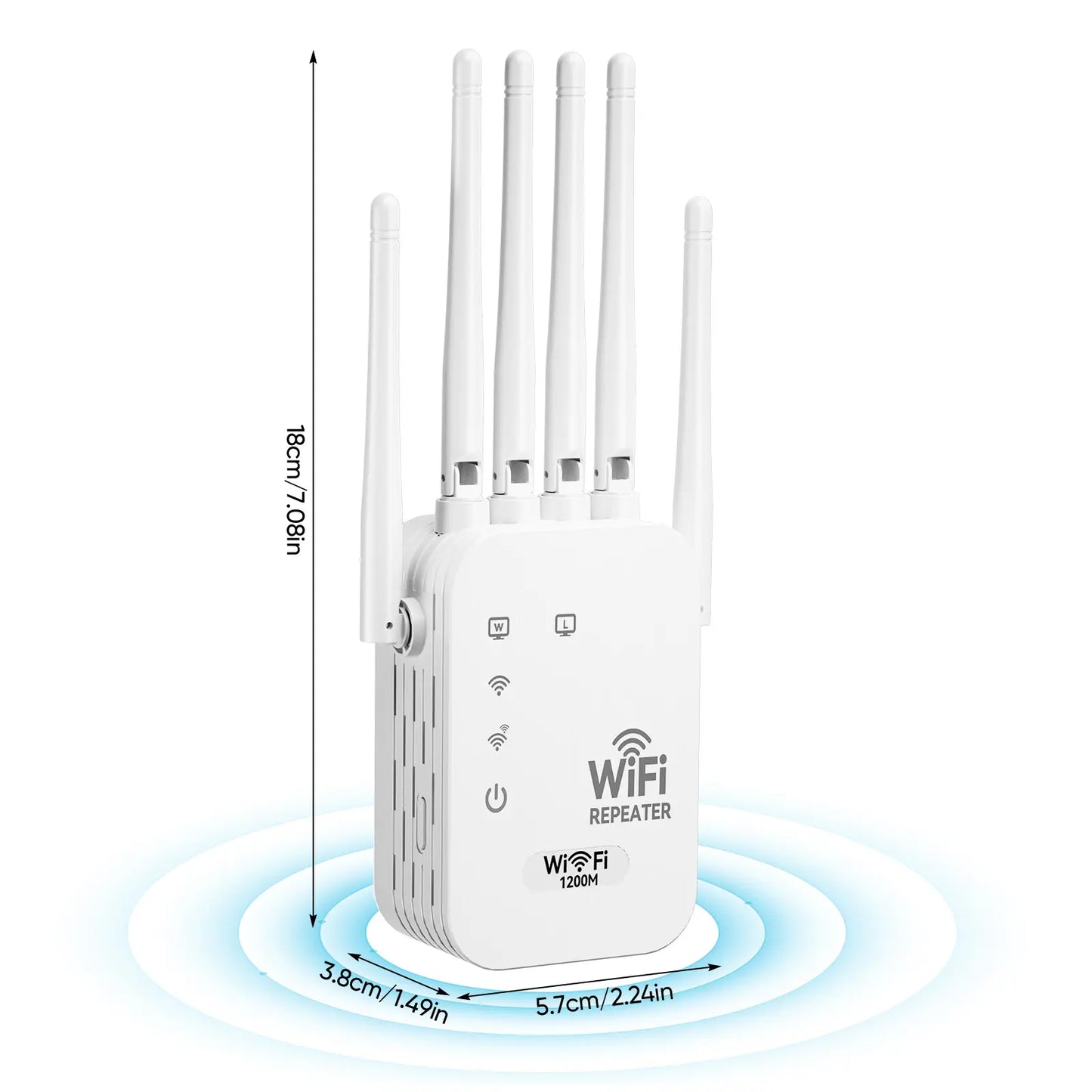 WiFi Extender 6-Antenna Strong Signal - 1200Mbps Dual Band 2.4GHz Booster, Wide Coverage Wireless Amplifier for Home Studios and Remote Workspaces